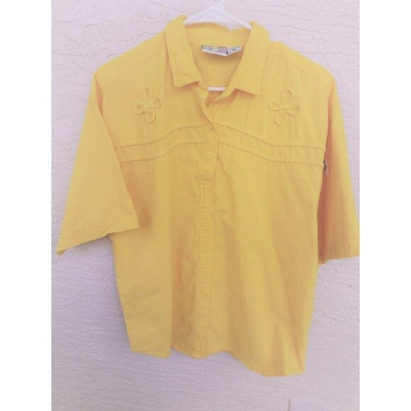 Style & Smile L yellow short sleeve button front soutache applique shirt - Picture 1 of 5